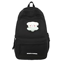 Cute Backpack for Women Kawaii Y2K Solid Color Casual Harajuku Hiking Travel Aesthetic Rusksack Daypack (black)