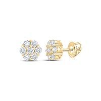 10K Yellow Gold Mens Diamond Flower Cluster Earrings 1/3 Ctw.