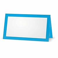 Bright Blue Place Cards - FLAT or TENT - 10 or 50 Pack - White Blank Front with Color Border - Placement Table Name Seating Stationery Party Supplies - Occasion or Dinner Event (10, TENT STYLE)