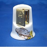 Porcelain China Collectible Thimble - Praying Hands Holy Bible (Opens)