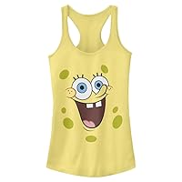 Nickelodeon Women's Squarepants Spongebob Big Shiny Face Junior's Racerback Tank Top
