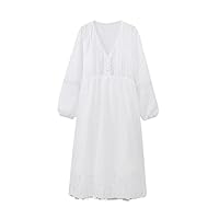 Women's Holiday Hollowed Out Embroidery Lace Dress Cotton Hemp Cloth Ankle-Length Dresses