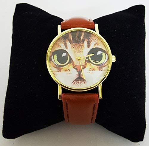 Aleafa Armlet Presents Fashion Leather Cat Face Round Dial Analog Bracelet Watch for Girls #Aport-1282