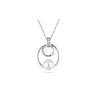 0.03 Cts Diamond & 6 mm Cultured Pearl Pendant in 14K White Gold