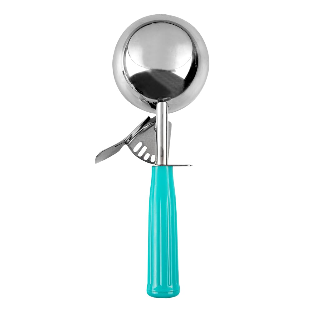 Met Lux 6 Ounce Portion Scoop, 1 Durable Disher Scoop - Thumb Trigger, Teal Stainless Steel Ice Cream Disher, For Portion Control, For Ice Cream, Mashed Potato, And Cookie Dough - Restaurantware
