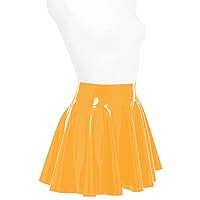 Womens Candy Color Shiny PVC Mini Skirts High Waist Short A-line Miniskirt Cosplay Crossdress Party Dress