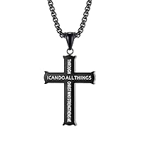 Mens Black Cross Chain Necklace for Men Boys First Communion Gifts for Boys Catholic Cross Necklace I Can Do All Things Through Christ Bible Verse Necklace