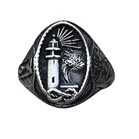 VUTRIEU2K Vintage Nautical Lighthouse Ring Viking Men's Stainless Steel Nautical Signet Ring Nordic Peace Jewelry (15, Steel Color)