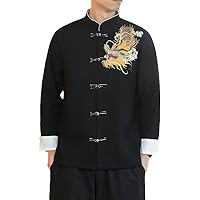 Chinoiserie Tops Traditional Chinese Hanfu Tang Suit Dragon Embroidery Shirt Loose for Men Clothing Vintage Long Sleeve