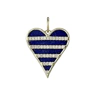 Beautiful Heart Lapis Lazuli Diamond 925 Sterling Silver Charm Pendant,Gift