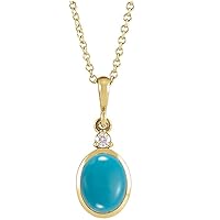 14k Yellow Gold Oval Natural Turquoise 6x4mm 0.015 Carat Diamond I1 G h 16 18 Inch Polished and .01 Jewelry Gifts for Women