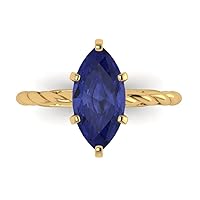 Clara Pucci 2.1 ct Marquise Cut Solitaire Rope Twisted Knot Simulated Tanzanite Classic Anniversary Promise Bridal ring 18K yellow Gold