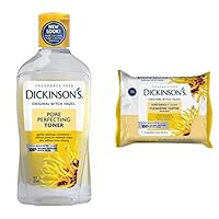 Dickinson's Witch Hazel Toner & Cleansing Cloth Bundle: Original Witch Hazel Pore Perfecting Toner (1-16 Fl. Oz Bottle), Original Refreshingly Clean Daily Cleansing Cloths (25 Count,1 Pack)