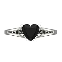 1.45ct Heart Cut Solitaire split shank Genuine Natural Black Onyx 4-Prong Classic Statement Ring 14k White Gold for Women