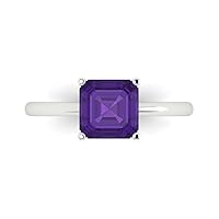 Clara Pucci 2.0 ct Asscher Cut Solitaire Natural Purple Amethyst Engagement Wedding Bridal Promise Anniversary Ring 18K White Gold