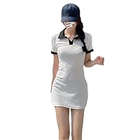 Women's French Polo Collar Short-Sleeved Dress Summer Korean Slim Short Skirt Golf Dress
