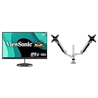 ViewSonic VX2485-MHU 24 Inch 1080p IPS USB-C Monitor and LCD-DMA-002 Spring-Loaded Dual Monitor Mounting Arm with Vesa Mount