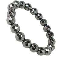 Hand_Crafted Unisex gem hematite 8mm round faceted beads stretchable 7 inch bracelet for men,women-Healing, Meditation,Prosperity,Good Luck Bracelet YO-STRD-12401