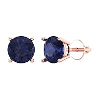 2.94cttw Round Cut Solitaire Genuine Simulated Blue Sapphire Unisex Pair of Stud Earrings 14k Rose Gold Screw Back