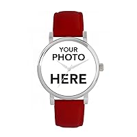 Personalised Photo Gifts for Women, Analogue Display, Japanese Quartz Movement Watch with Silver Case, Custom Made Engraved Watch