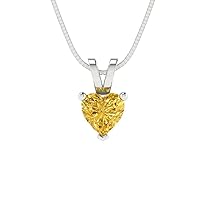 0.45 ct Heart Cut Natural Yellow Citrine Solitaire Pendant Necklace With 16