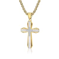 Men's Stainless Steel Cross Necklace Black Blue Two Tone Titanium Steel Crucifix Religious Cross Pendant with 24 Inch Chain Birthday Present for Husband Father Boyfriend Son (Black Blue)