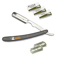 CS-101 Gray Stainless Steel Professional Barber Straight Edge Razor with 15 Astra Double Edge Razor Blades