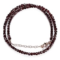Natural Garnet Strand Necklace in 925 Sterling Silver Rose Gold Plated Valentine's Day Jewelry Gift for Women Girls, 18 Inches,2 Inch extension chain lobster lock