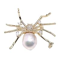 JYX Spider Brooch Huge 14.5x19mm White Freshwater Baroque Pearl Brooch Pin