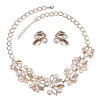 Jewelry Sets for Women Gold Plated Pearl Studded Necklace Jewellery Set with Earrings for Girls/Women Accessories