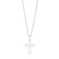 Sterling Silver Rounded Cherish Pearl Communion Cross Necklace. Ideal for Baptism, First Communion Gifts, Quinceañera, Flower Girl and Bridesmaid Gifts