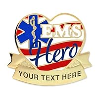 PinMart's EMS Hero American Flag Heart Engravable Pin