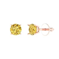 0.4ct Round Cut Conflict Free Solitaire Canary Yellow Unisex Stud Earrings 14k Rose Gold Screw Back conflict free Jewelry