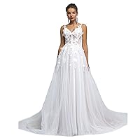 V-Neck Women's Wedding Dresses Lace Double Evening Dress ST001