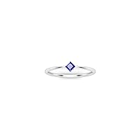 0.30 Ctw Princess Cut Lab Created Blue Sapphire Solitaire Engagement Womens Ring 14K White Gold Plated