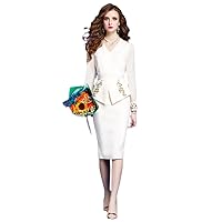 Spring Floral Embroidery Office Pencil Dress Party Women Clothing Elegant Long Sleeve Knee Length Dress