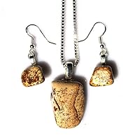Picture Jasper Stone Sterling Silver Necklace and Earrings Set