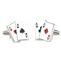 Aces 4 Four Playing Cards Poker Gambling Casino Pair Cufflinks in a Presentation Gift Box & Polishing Cloth