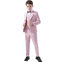 4 Pieces Pink Boy Suits Tuxedo Slim Fit(Jacket+Pants+Vest+Bowtie) Party Performance