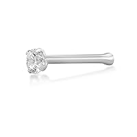 Lavari Jewelers 22 Gauge Straight Bone Stud Nose Ring in 14k White or Yellow Gold with 2 mm Cubic Zirconia