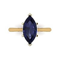 Clara Pucci 2.6 ct Marquise Cut Solitaire Simulated Blue Sapphire Classic Anniversary Promise Engagement ring 18K Yellow Gold for Women