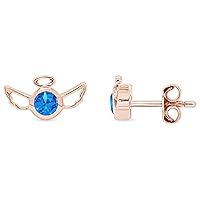Created Round Cut Blue Topaz 925 Sterling Silver 14K Gold Over Diamond Angel Wings Stud Earring for Women's & Girl's