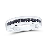 Jewels By Lux Sterling Silver Mens Round Black Color Enhanced Diamond Wedding Band Ring 1/2 Cttw In Channel Setting with natural round shape black diamond