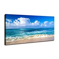 Large Size Blue Beach Theme Modern Stretched and Framed Seascape Wall paintings 1 Panels Giclee Canvas Prints Artwork Landscape Big Framed Canvas Wall Art for Home Decor and Living Room Decoration