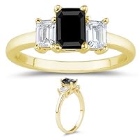 1.00 Ct Three Stone Black & White Diamond Ring in 18K Yellow Gold