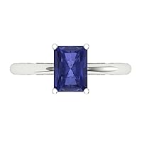1.8 Radiant Cut Solitaire Genuine Simulated Blue Tanzanite 4-Prong Stunning Classic Statement Ring 14k White Gold for Women