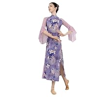 Traditional Qibao Cheongsam Ao Dai Vietnam Purple Qipao Dress Modern for Stage Women Chinese Dance Costume