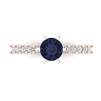 Clara Pucci 1.3 Brilliant Round Cut Solitaire Simulated Blue Sapphire Accent Anniversary Promise Engagement ring Solid 18K Rose Gold