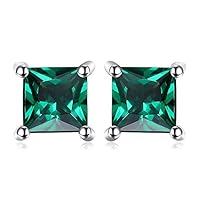 JewelryPalace Square 0.8ct Genuine Garnet Peridot Amethyst Citrine Topaz Created Ruby Sapphire Simulated Emerald Gemstone Stud Earrings Women, 14k Gold Plated 925 Sterling Silver Earring Jewelry Set