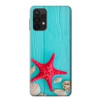 R3428 Aqua Wood Starfish Shell Case Cover for Samsung Galaxy A32 5G